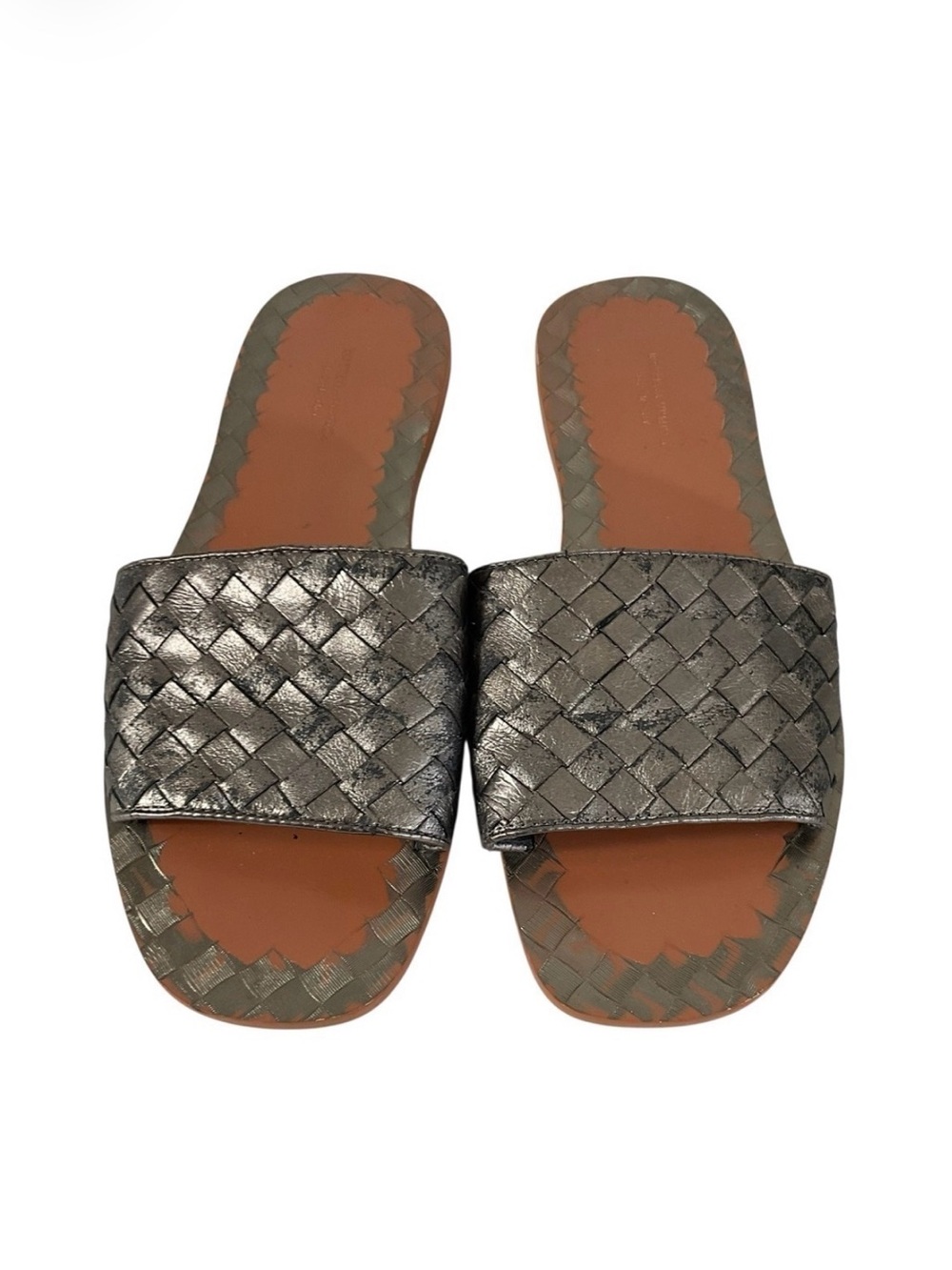 Bottega Veneta Metallic Woven Leather Slide Sandals Size 35